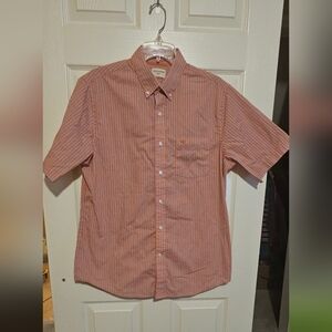 Men's Orang, White & Blue Plaid Short Sleeve Shirt Sz M